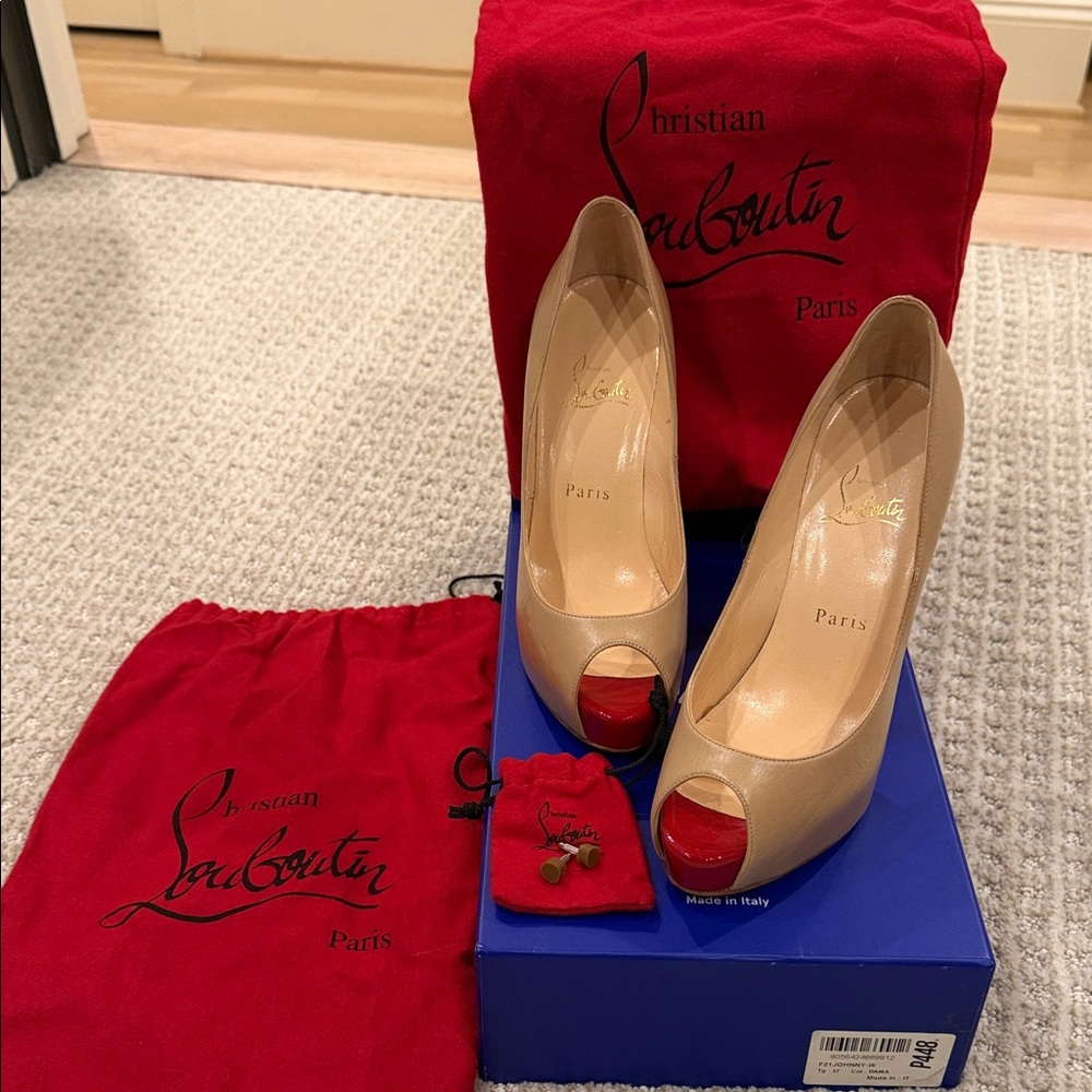 Christian Louboutin Nude and Red Peep Toe Heels